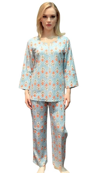 Women's Cotton Floral Printed Kurta with 3/4th Sleeves and Round Neck